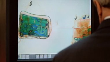 Havaalanında x-ray tarayıcı ekranında taranan Bagaj