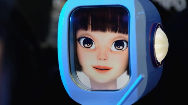 Interaktivní Robot seznámit návštěvníky na fóru Robotics Skolkovo — Stock video
