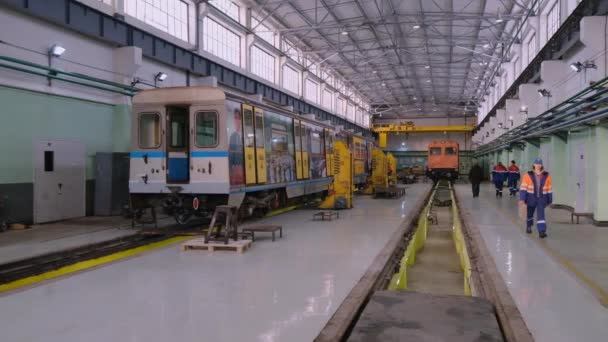 Metro tren metro depósito Krasnaya presnya interior — Vídeos de Stock