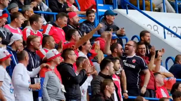 Fußballfans unterstützen Mannschaften beim Spiel zwischen Serbien und der Schweiz — Stockvideo