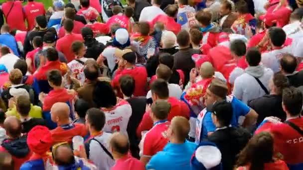 Fußballfans unterstützen Mannschaften beim Spiel zwischen Serbien und der Schweiz — Stockvideo