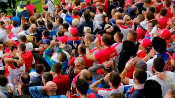 Fußballfans unterstützen Mannschaften beim Spiel zwischen Serbien und der Schweiz — Stockvideo