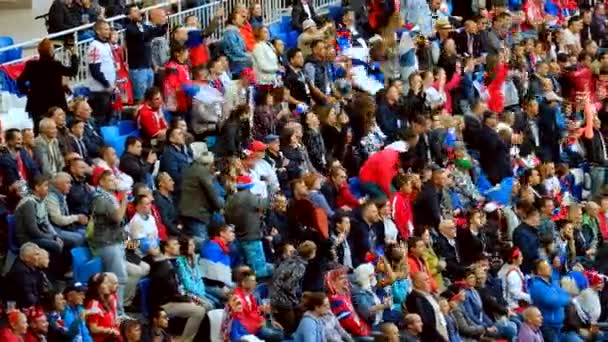 Voetbalfans ondersteuningsteams op de wedstrijd tussen Servië en Zwitserland — Stockvideo