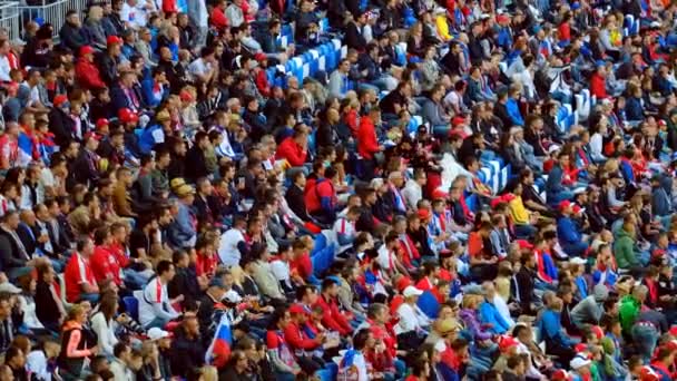 Los aficionados al fútbol apoyan a los equipos en el partido entre Serbia y Suiza — Vídeos de Stock