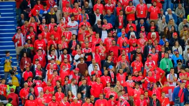 Voetbalfans ondersteuningsteams op de wedstrijd tussen Servië en Zwitserland — Stockvideo