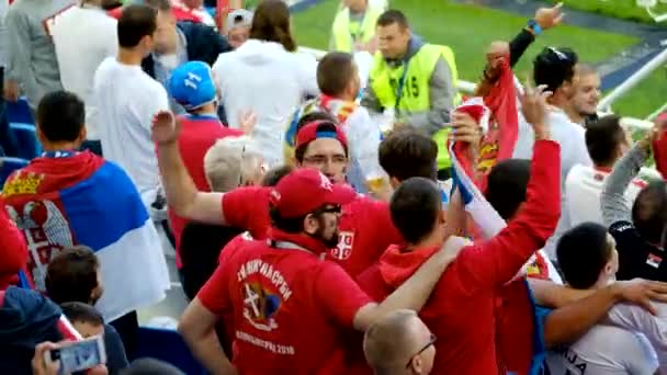 I tifosi di calcio supportano le squadre nella partita tra Serbia e Svizzera — Video Stock