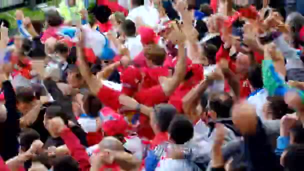 Los aficionados al fútbol apoyan a los equipos en el partido entre Serbia y Suiza — Vídeo de stock