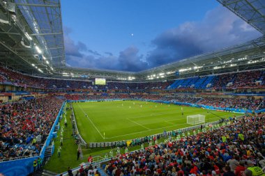 Futbol taraftarları stadion Kaliningrad Sırbistan ve İsviçre arasındaki maçtan önce katılmak