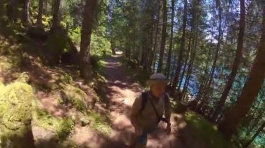 Orta yaş erkek İsviçre dağlarında hiking