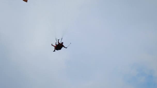 Gökyüzünde uçan tandem paraşütler — Stok video