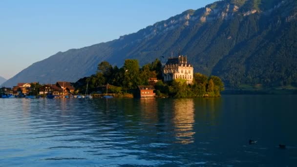 Sommaren Schweiz landskap. Brienz sjö nära Isetwald — Stockvideo