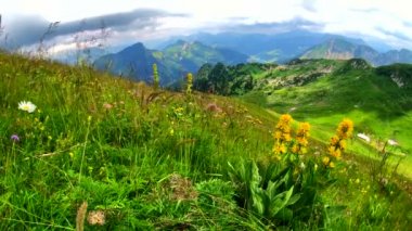 Yaz saati dağ panoramik manzarası Rochers-de-naye yakınındaki