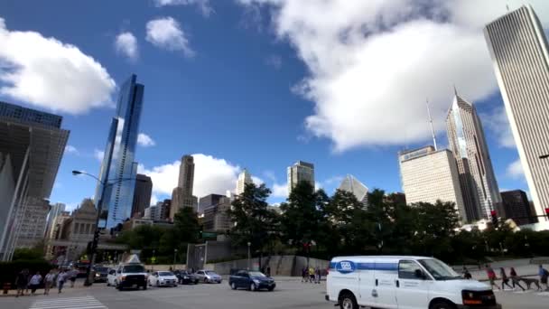 Panorama of downtown at day time, observing architecture, city life — Stock Video