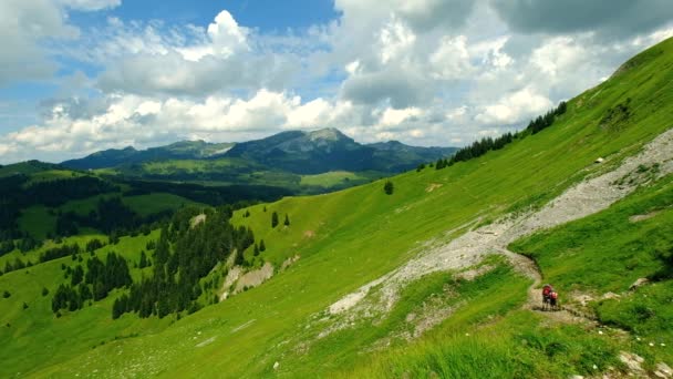 Nyári időszámítás természet panorámás hegyi táj, Svájc. — Stock videók