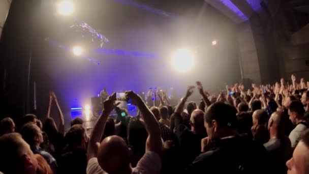 Crowd of fans cheering live rock concert — Stock Video