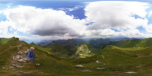 Middle age man hiking in Switzerland mountains — Stock Photo, Image