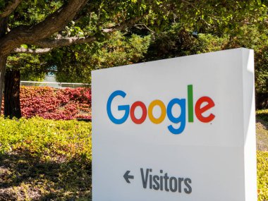 Google logo at Googleplex headquarters main office clipart