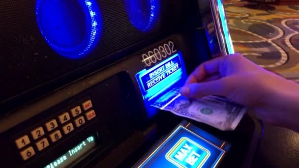 Vrouw spelen slotmachines in casino — Stockvideo