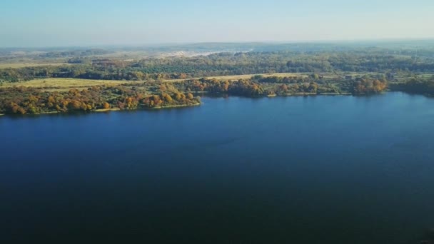 Luchtfoto landschap van het meer in het bos — Stockvideo