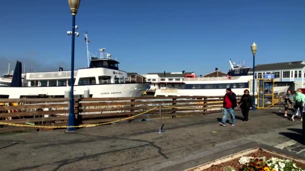 Turistler ziyaret ünlü dönüm noktası Pier 39 — Stok video