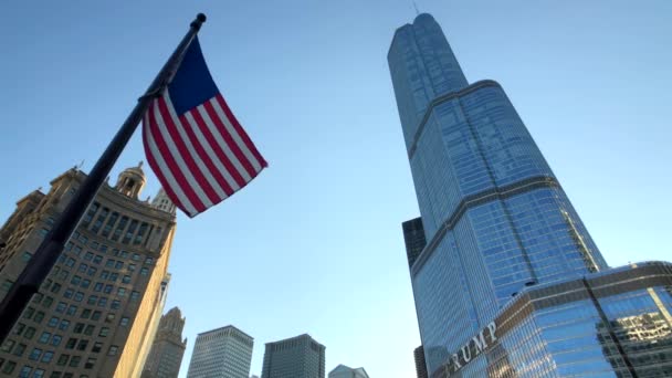 Amerikan bayrağı sallayarak alttan görünüm — Stok video