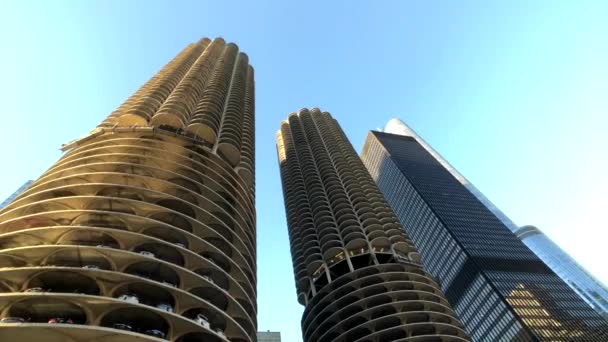 Chicago skyscrapers bottom view — Stock Video