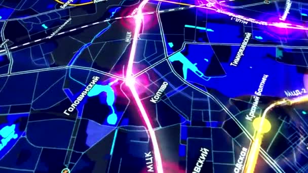 Demonstração do mapa animado da cidade com plano de desenvolvimento de transportes — Vídeo de Stock