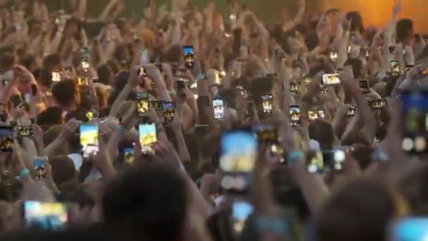 Menigte fans juichen op Open-Air muziekfestival — Stockvideo