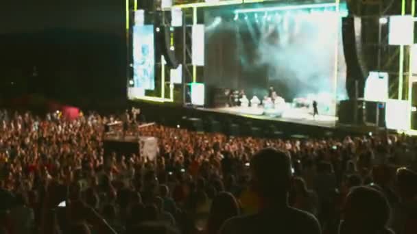 Το πλήθος των θαυμαστών ζητωκραυγάζει στο υπαίθριο μουσικό φεστιβάλ — Αρχείο Βίντεο