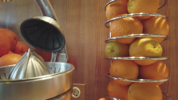 Fresh fruit and juicer — Stock Video