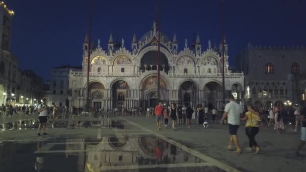 Turister sightseeing i Venices mest kända torg San Marco. — Stockvideo