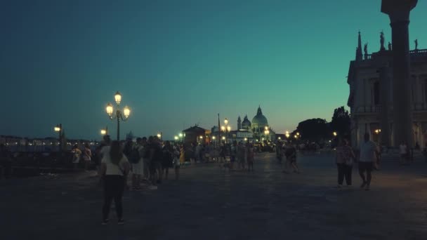 Turister sightseeing i Venices mest kända torg San Marco. — Stockvideo