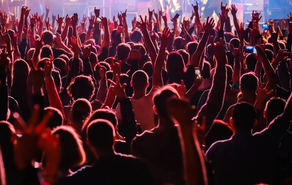 Болельщики на концерте живой рок-музыки приветствуют — стоковое фото