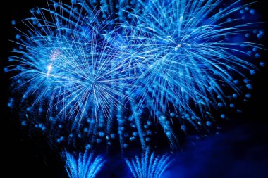 Gece gökyüzünde renkli havai fişek