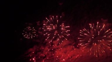 Gece gökyüzünde renkli havai fişek