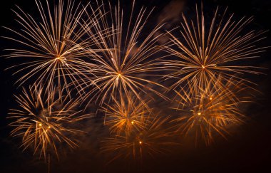 Gece gökyüzünde renkli havai fişek