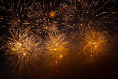 Gece gökyüzünde renkli havai fişek