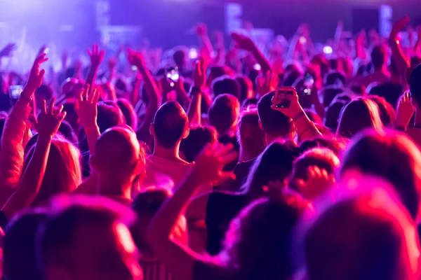 Multitud de fans animando en el festival de música al aire libre — Foto de Stock