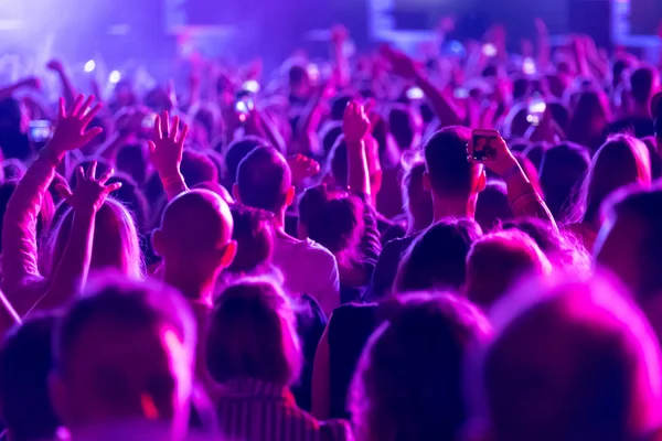 Multitud de fans animando en el festival de música al aire libre — Foto de Stock