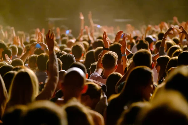 Crowd of fans cheering at open-air music festival — Stock Photo, Image
