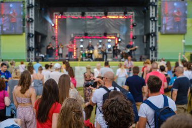 Çift açık hava müzik festivalinde konser izliyor