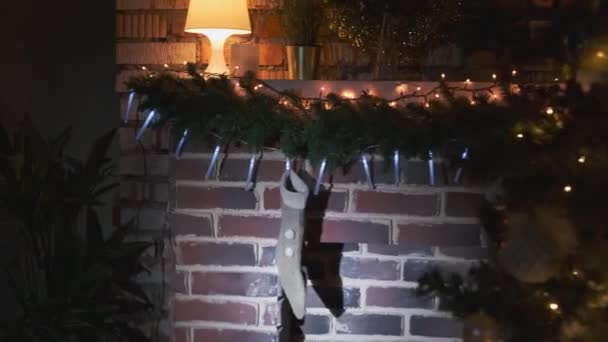 Socks hanging over the fireplace — Stock Video