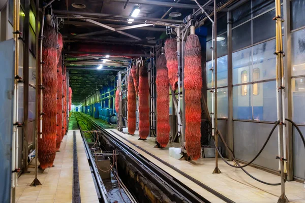 Subway automatic wash brushes for trains — Stock Photo, Image