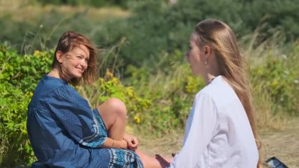 Women resting and talking in countryside — Stock Video