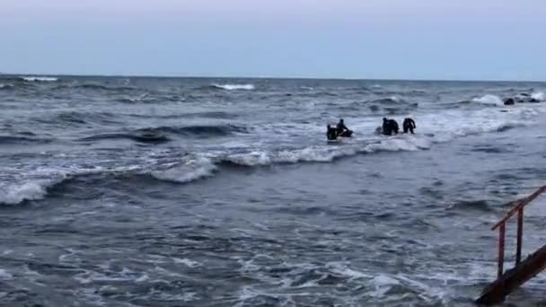 Pessoas irreconhecíveis procurando âmbar no mar — Vídeo de Stock