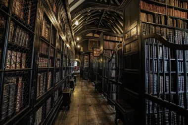 İngiltere 'nin en eski kütüphanelerinden birinin iç görünümü 