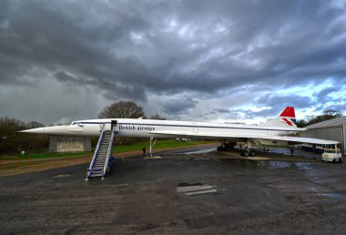 Supersonic Concorde Aeroplane. British Airways Technology Exposition at Brooklands Museum. clipart