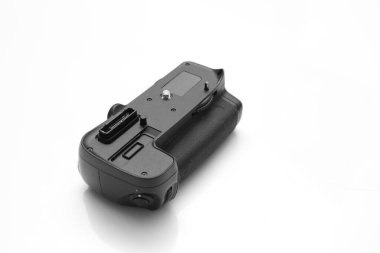 Nikon DSLR Kameraları için pil tutuşu beyaz arkaplanda izole edildi.