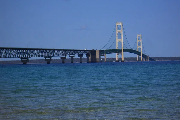 Mackinac Bridge Ponte Sospeso Che Collega Penisole Superiore Inferiore Del — Foto Stock