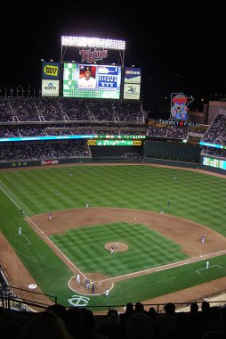 MINNEAPOLIS, MINNESOTA APRIL 21: Night game at Target Field, home of the Minnesota Twins baseball team on April 21, 2010 in Minneapolis, Minnesota. Target Field opened in 2010. clipart